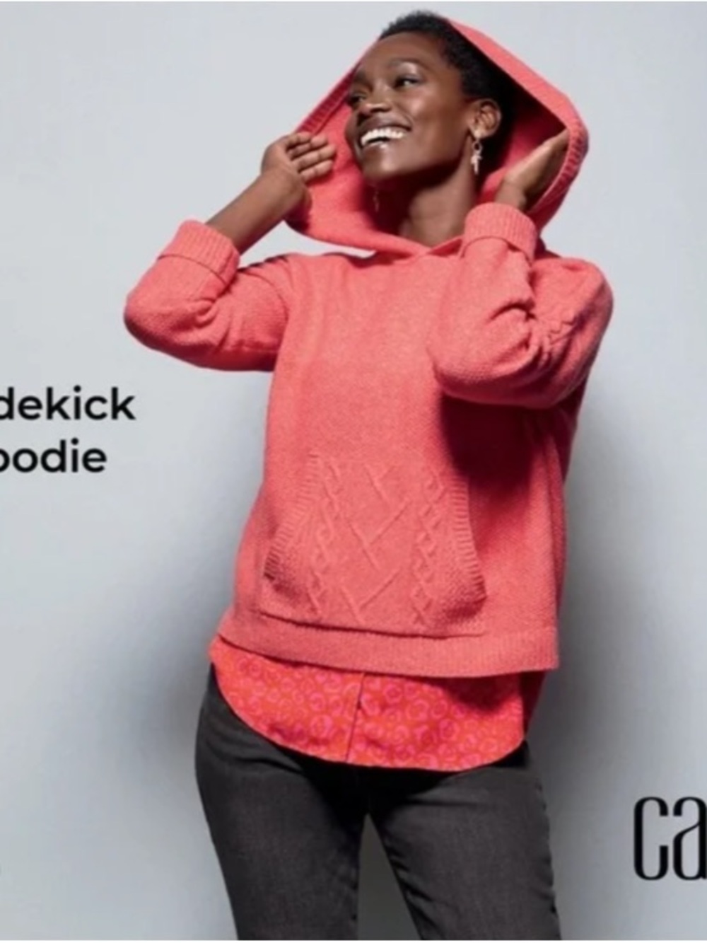CAbi Coral Hooded Knit Pullover Sweater